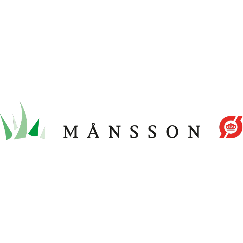Logo for Månsson med grønne blade og økologimærke