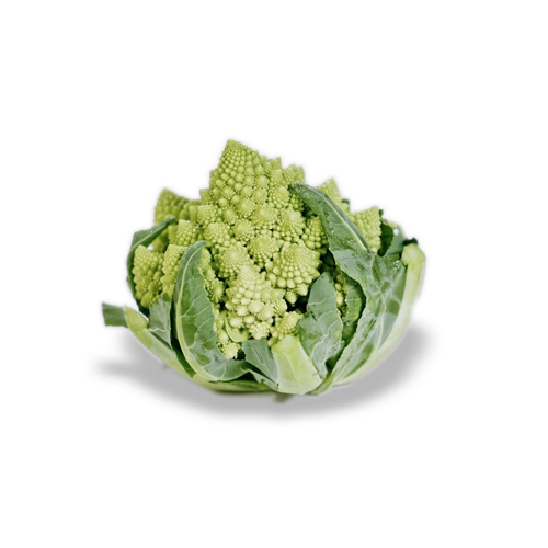 Romanesco blomkål med geometriske mønstre og grønne blade