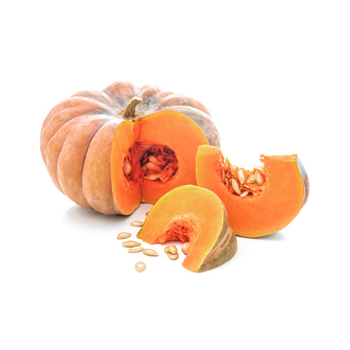 Hokkaido græskar skåret i skiver med kerner synlige