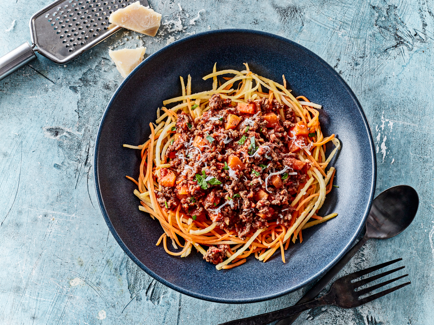 Rodfrugtsspaghetti & bolognese
