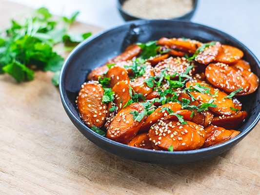stegte gulerødder i teriyaki