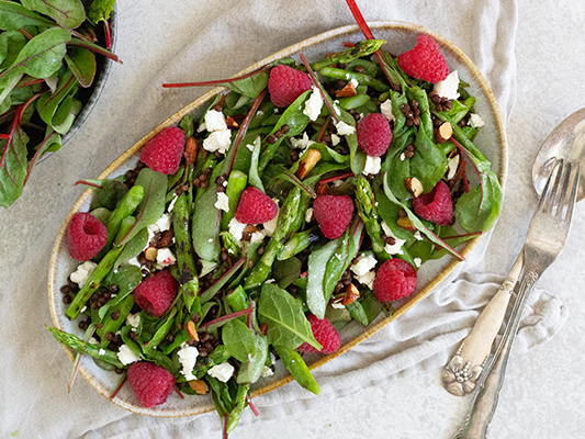 linsesalat med hindbær