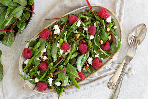 linsesalat med hindbær