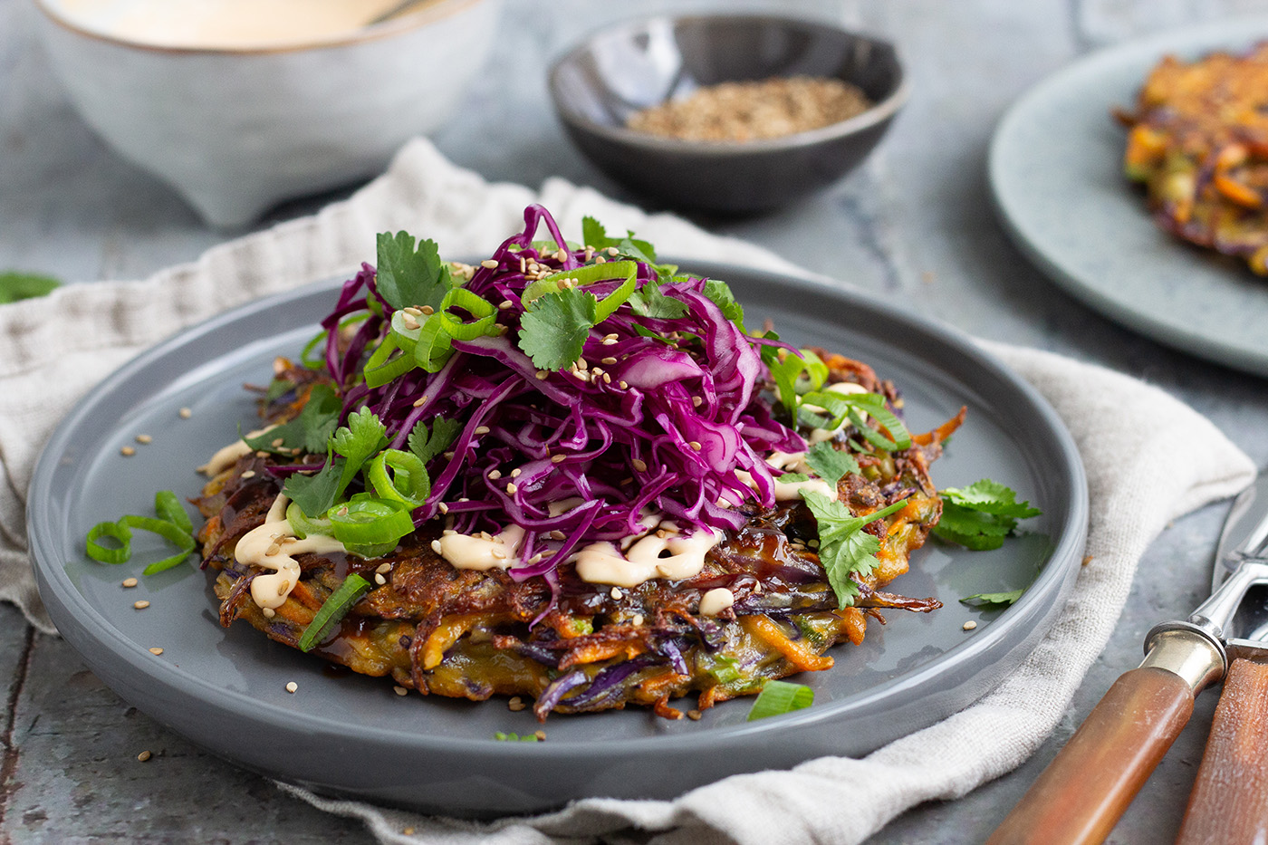 Okonomiyaki inspireret kålpandekage
